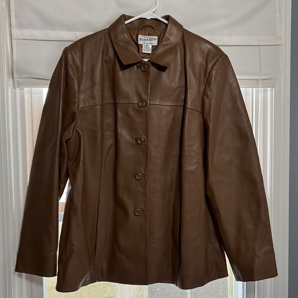 Pendleton Portland Tan Brown Leather Button Up Barn Field Jacket XL